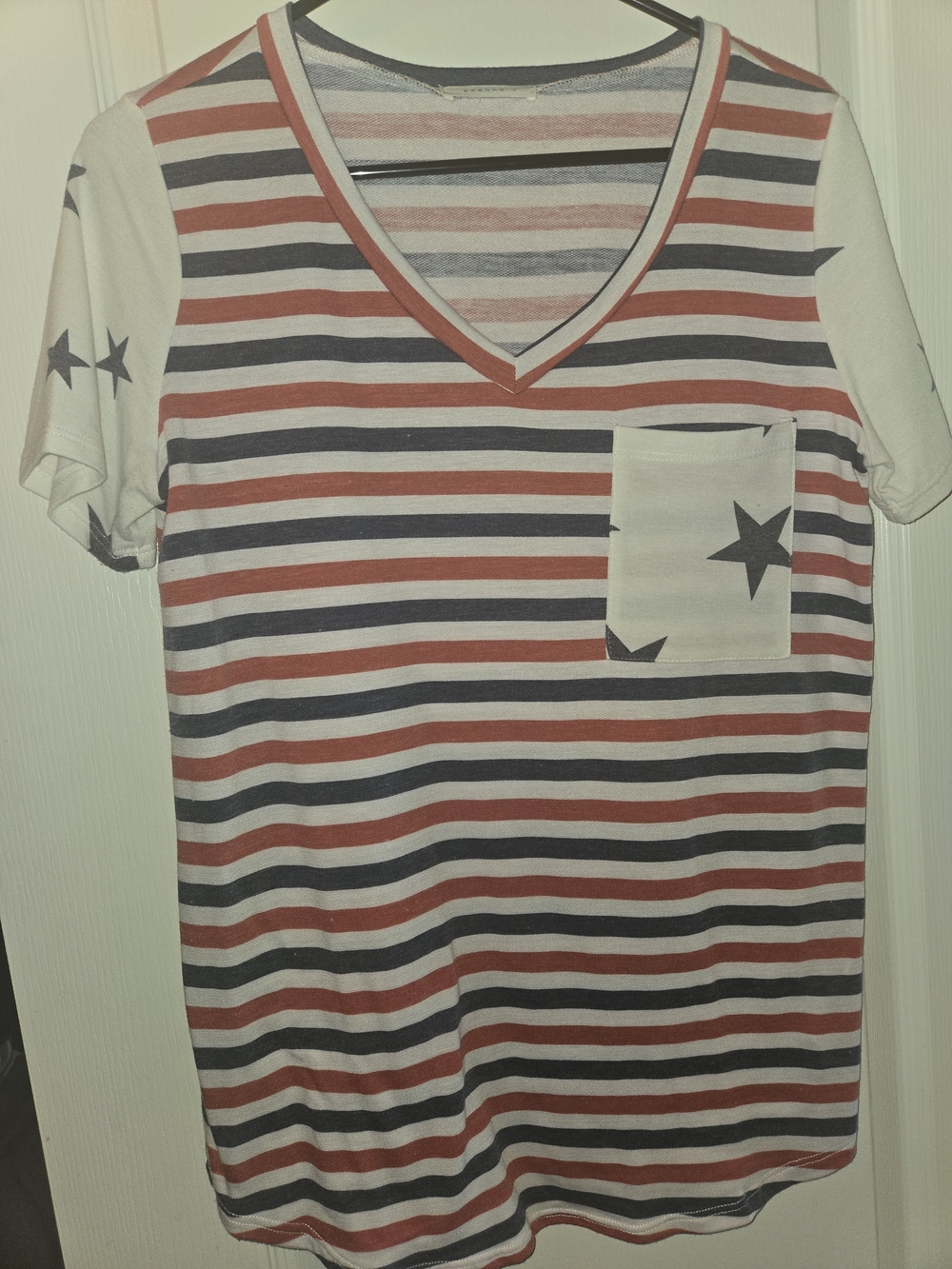 Reborn Striped V-Neck Tee in Navy and Dusty Pink